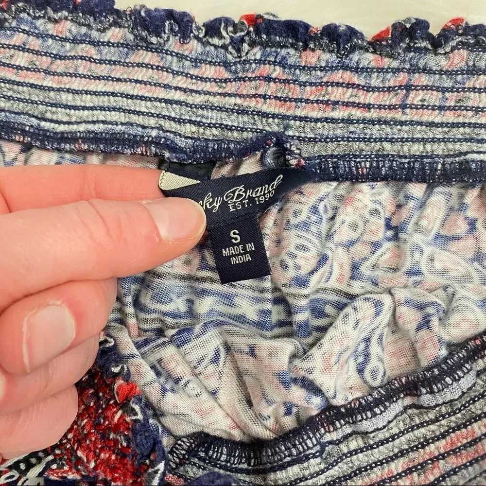 Lucky Brand bandana off shoulder Dress small patriotic‎ boho bohemian